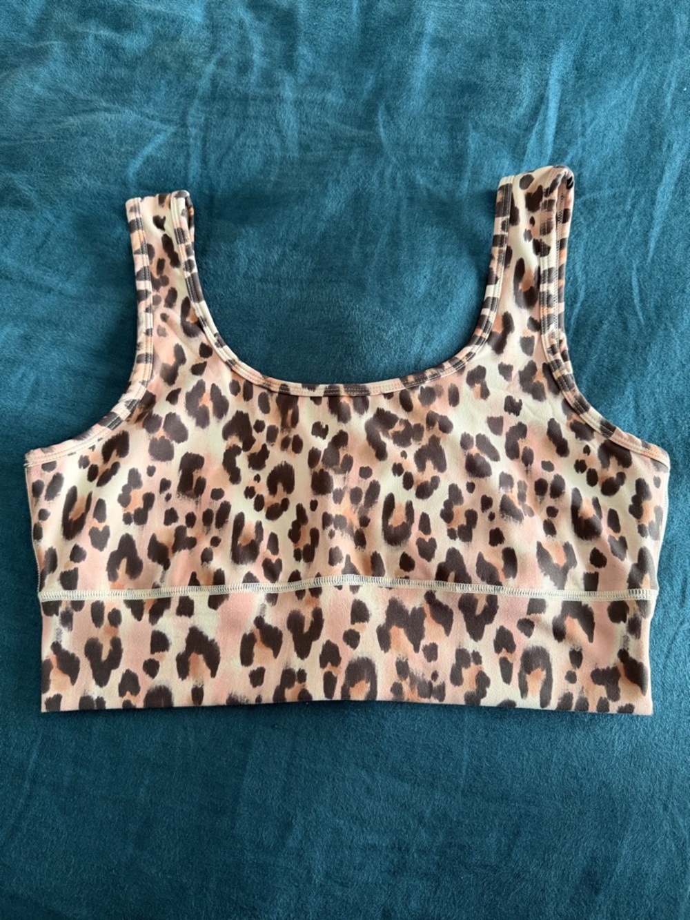 Leopard Print Scoop Neck Sports Bra - Pink & Brown
